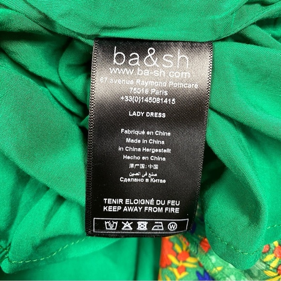 ba&sh Happy Dress Tiered Ruffle Shimmer Metallic High Low Midi Sz 3 Large Green - Picture 10 of 11